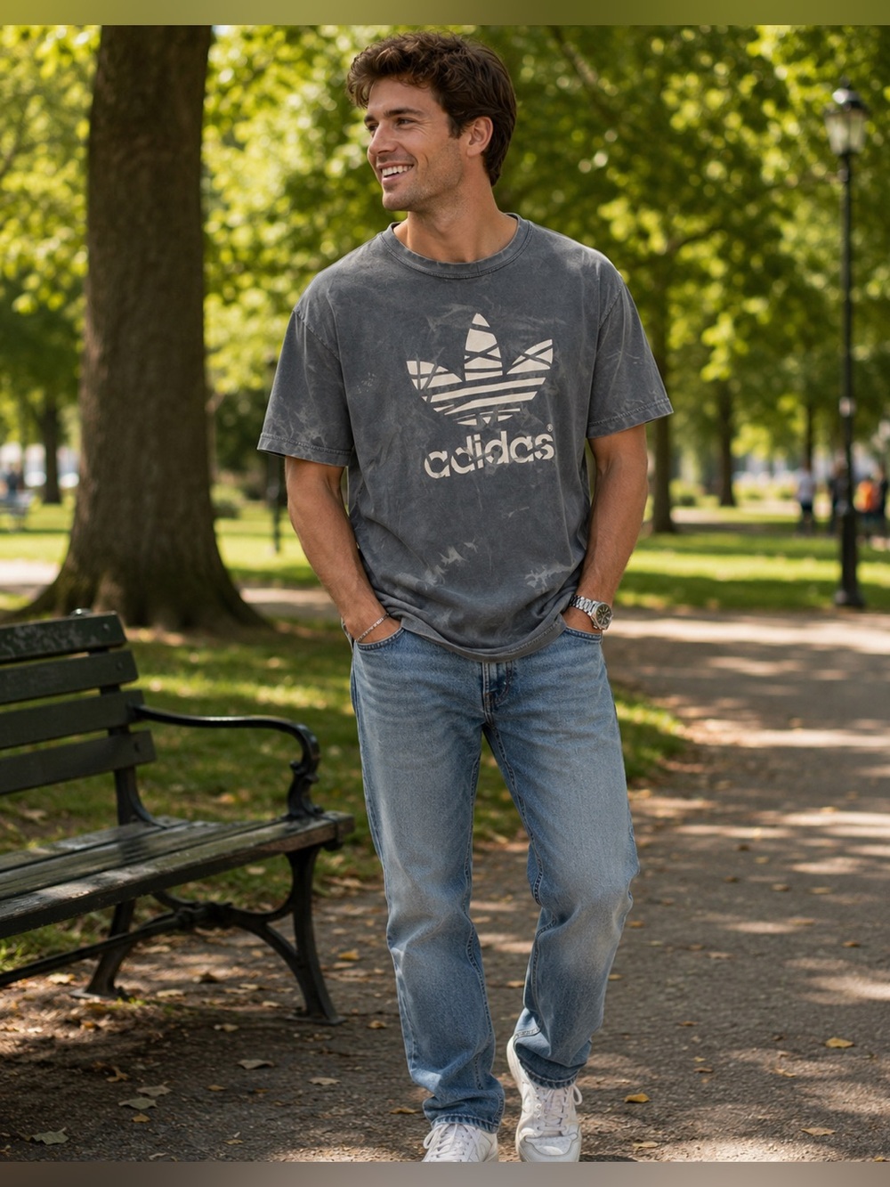 Adidas Men's Tie-Dye Blue Gray Graphic Tee